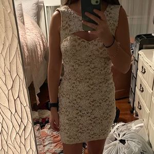 Cream and tan lace up dress